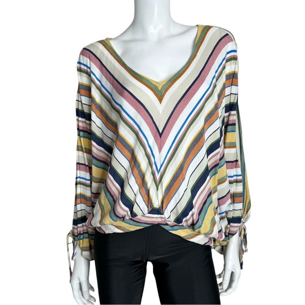Umgee USA V-Neck Striped Long Sleeve Flowy Boho Blouse